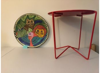 Laurel Burch Tray Table With Ceramic Top & Metal Base