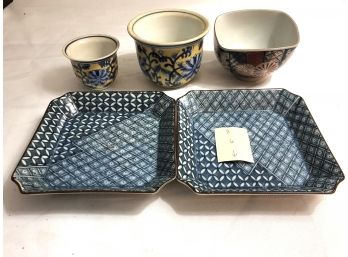Small Porcelain Asian Planters & Trays