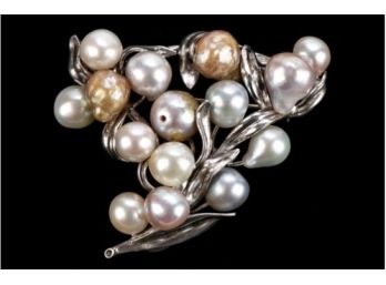 Baroque Pearl And Sterling Brooch