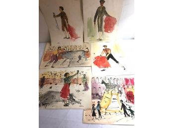Vintage Watercolors - Signed By Wade, Set Of 6