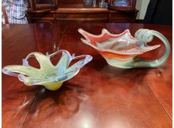 Pair Of Art Glass Decorative Dishes