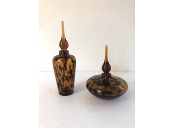 Pair Of Tortoise Art Glass Perfume Bottles
