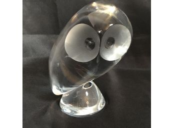 Steuben Crystal Owl Figurine With Frosted Eyes 5.5'H  Mid Century Modern
