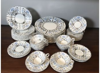 Wedgewood Papyrus Blue & Silver China 59pc Lot - 10 5pc Complete Place Settings Plus - Pristine!