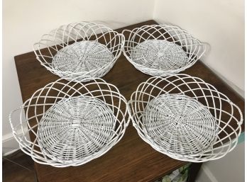 Set Of 4 White Wicker Handled Baskets - Great For Summer Parties