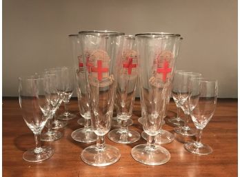 8 Pilsner Glasses  And 7 Crystal Cordial Glasses - In Deo Speramus