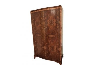 Vintage English Style Art Deco Look Burl Walnut Two Door Combination Wardrobe Armoire