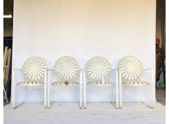 Set Four Sunburst Patio Chairs By Francois Carre