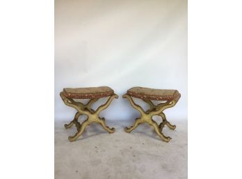 Pair Of Italian Rococo Style Wood Stools