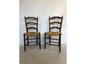 Pair Of Asian Inspired Ladder Back Chairs