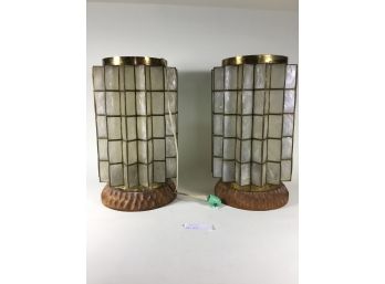 Pair Of Brass & Capiz Shell Lamps