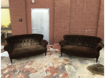 Pair Of Brown Tufted Sofas