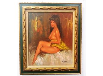 Beautiful Vintage Mid Century Female Spanish Gypsy Nude Signed Oil Painting