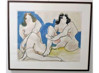 Highly Listed Artist Nicolas Marsicano (1908-1991) Female Nude Duo Ink And Acrylic