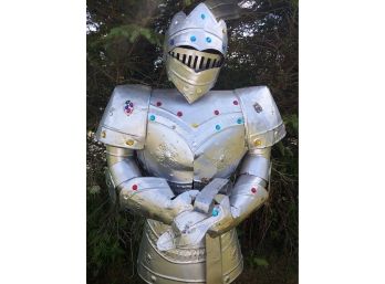 6 Foot 9 Inches Artisan Handmade Tin Jeweled Medieval Knight