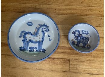 M.A. Hadley Pie Plate And Bowl Lot Horse And Sheep