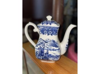 Antique Staffordshire Blue And White Neuschwanstein England Coffee Pot