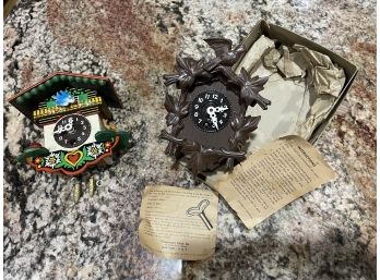 2 Vintage Miniature Cuckoo Clocks Germany And New York