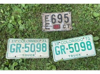 3 Old License Plates 1956 And 1971