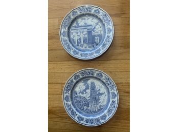 Two Vintage Yale Plates Blue And White ~ Wedgwood ~ Walter Camp And Harkness