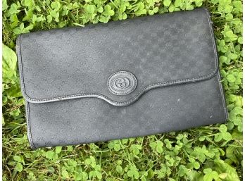 Vintage Authentic Black Gucci Monogram Clutch