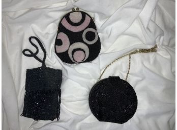 Black And Pink Beaded Purse Lot Antique Vintage And Contemporary