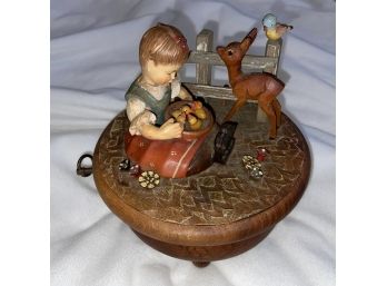 Vintage Thoren Music Box Girl With Deer Hi Lilly Hilo