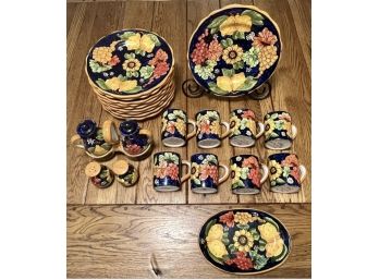 Gorgeous ~ Never Used ~ Alfonso Fusco Amalfi Hand Painted Cobalt Dinnerware Set ~ Fruit And Flowers ~