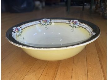 Large 17 Inch Antique Yellow Black Floral Wash Basin Bowl