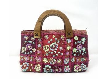 Beaded Handbag With Wooden Handles