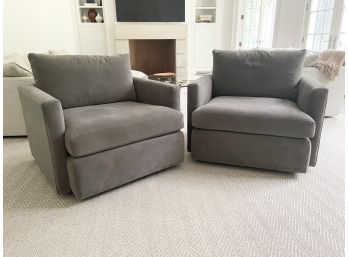 Pair Of Crate & Barrel Plush Swivel Armchairs