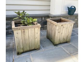 Pair Of Outdoor Wooden Planter Boxes