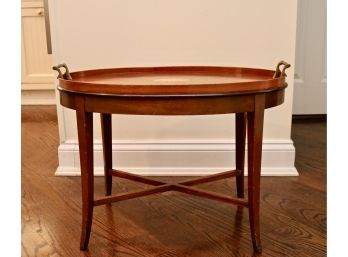 EFS Maker Vintage Oval Wood Table With Brass Handles And Inlay