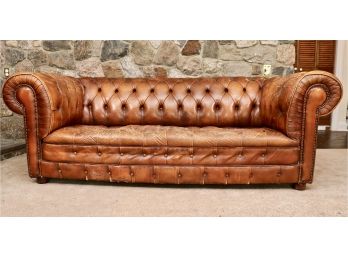 Distressed Leather Chesterfield Sofa With Nailhead Detail