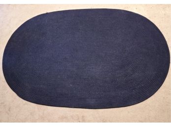 Navy Blue Oval Braided Wool Rug