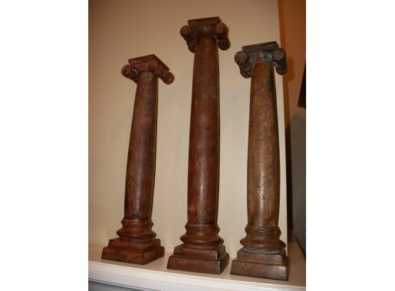 GREAT DECORATOR ITEM  . . .Three Classical Column Candlesticks (Iron Or Bronze)