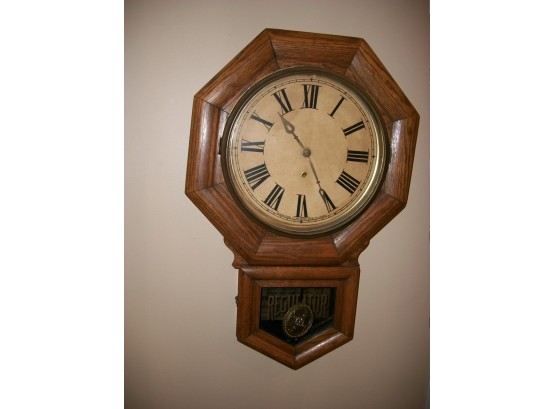 Antique Regulator Clock Oak - W/ Key Welch, Spring & Co - Forrestville, CT