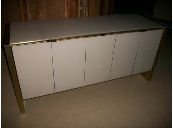 Fantastic Mid Century Credenza Brushed Metal Sides Glass Top &  Doors  - AMAZING !