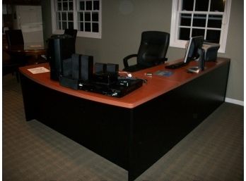 Huge HON 'L' Shaped Office Desk - Cherry Finish  - NEAR Mint Condition + Bonus Items