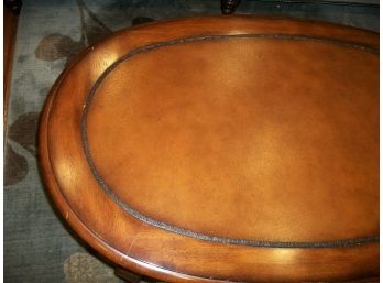 Lovely Walnut Lillian August Oval Leather Top Coffee Table - $428 Retail