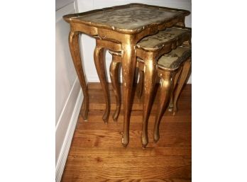 Lovely Vintage Italian Wood Nesting Tables Gold Gilt / Cream Painted Finish - Decorative