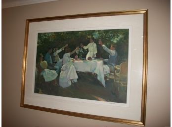 VERY LARGE Signed Print - 'People Toasting Table'  Numbered 82/300 - Very Pretty