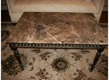 Gorgeous Tall Marble Cocktail Table Distressed Carved Wood Base - $1,600 Retail