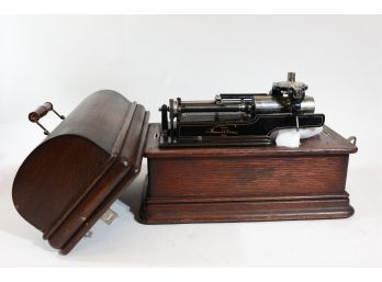 Antique 1911 Edison Model D Cylinder Phonograph In Tiger Oak Case
