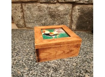 Custom Rustic Wooden Box With Stained Glass Chicken