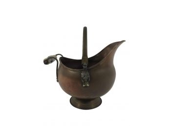 Vintage Copper Coal Bucket With Porcelain Handle