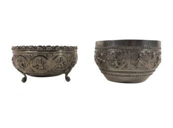 Pair Of Colonial Indian Silver Repousse Bowls