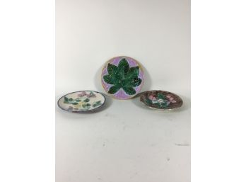 Three Botanical Themed Majolica Plates
