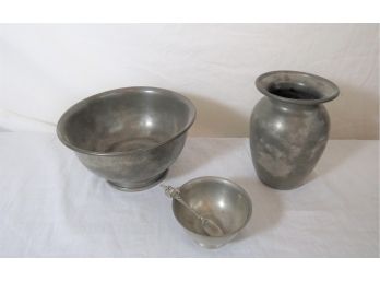 Pewter Bowls And Vase