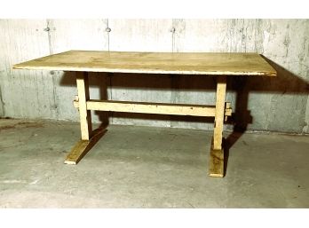 Wood Trestle Table With Faded Paint